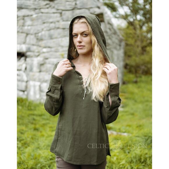 NWT Celtic Fusion Brown Lace Up Hooded Top Small Pagan Clothing - Picture 9 of 9